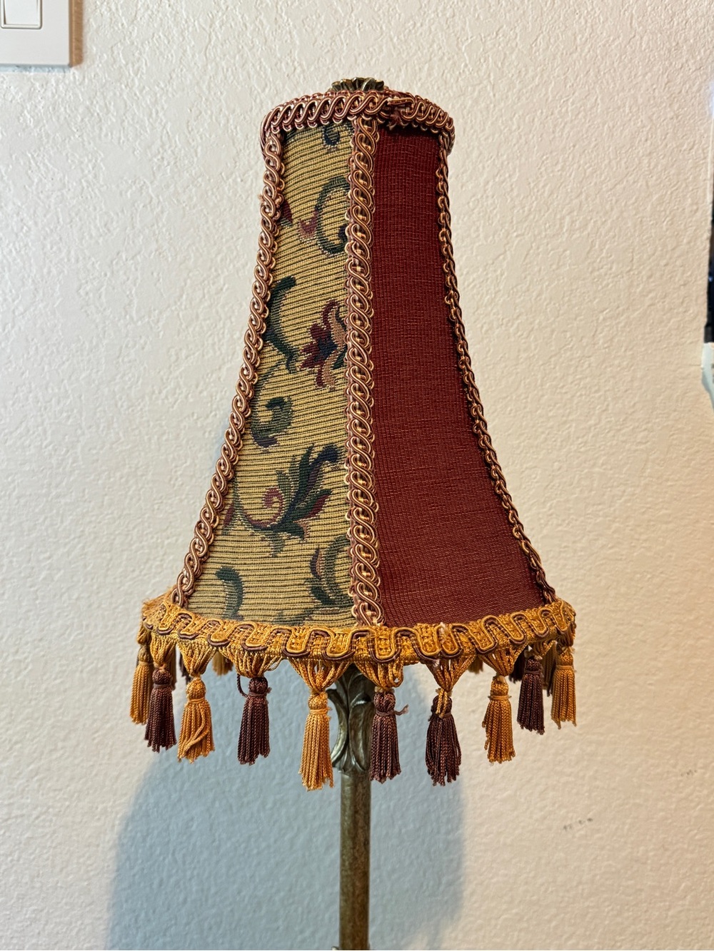Vintage Decorative Tassel Table Lamp Shade in Burgundy and Gold 14" H, 10" W